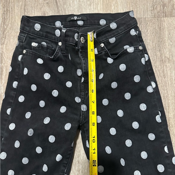 7 for all mankind High Rise Slim Kick Jeans In Black With White Polka Dots SZ26 - Picture 4 of 12